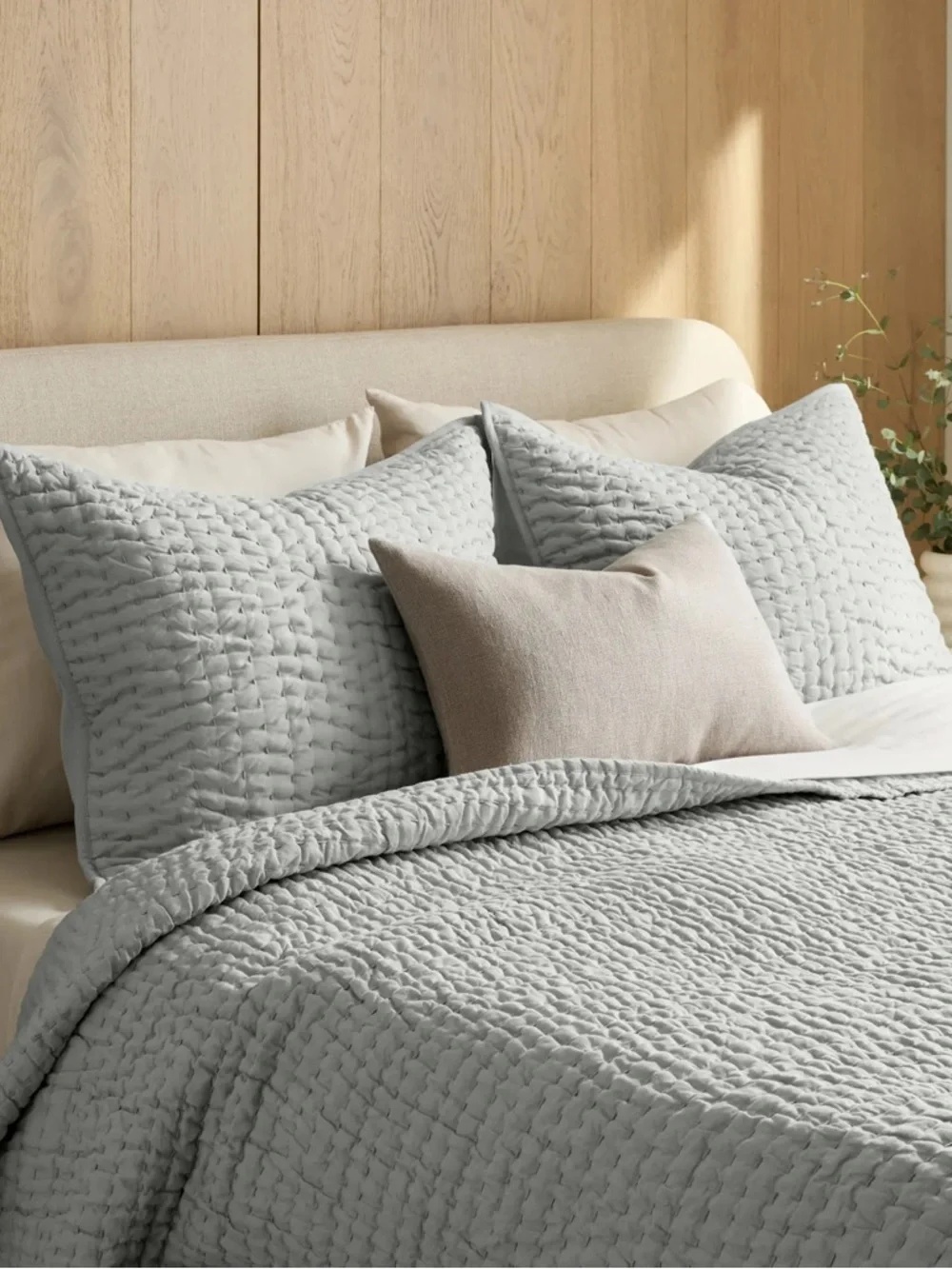 NWOT Quince European Linen Cotton Stitch Sham Set King Size in Mist
